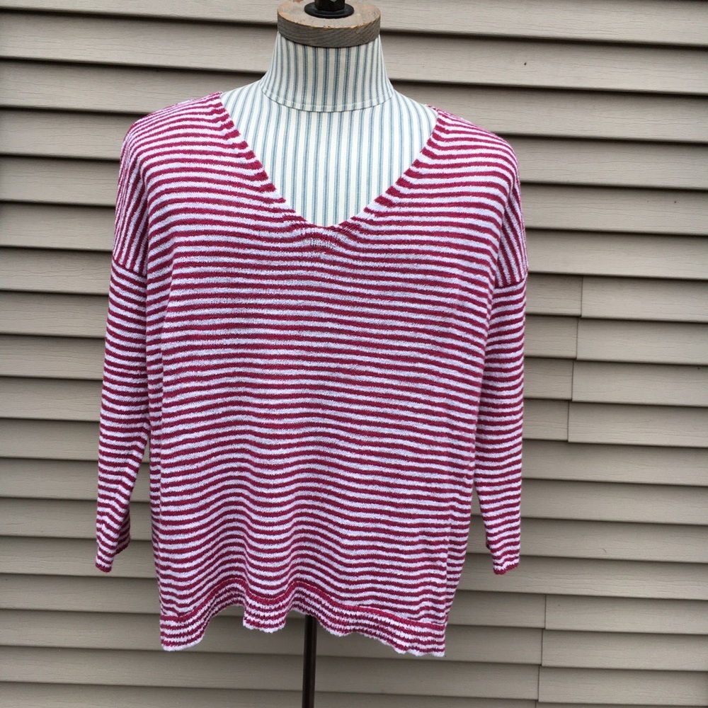 EUC Ann Taylor Loft red white stripe vneck sweater